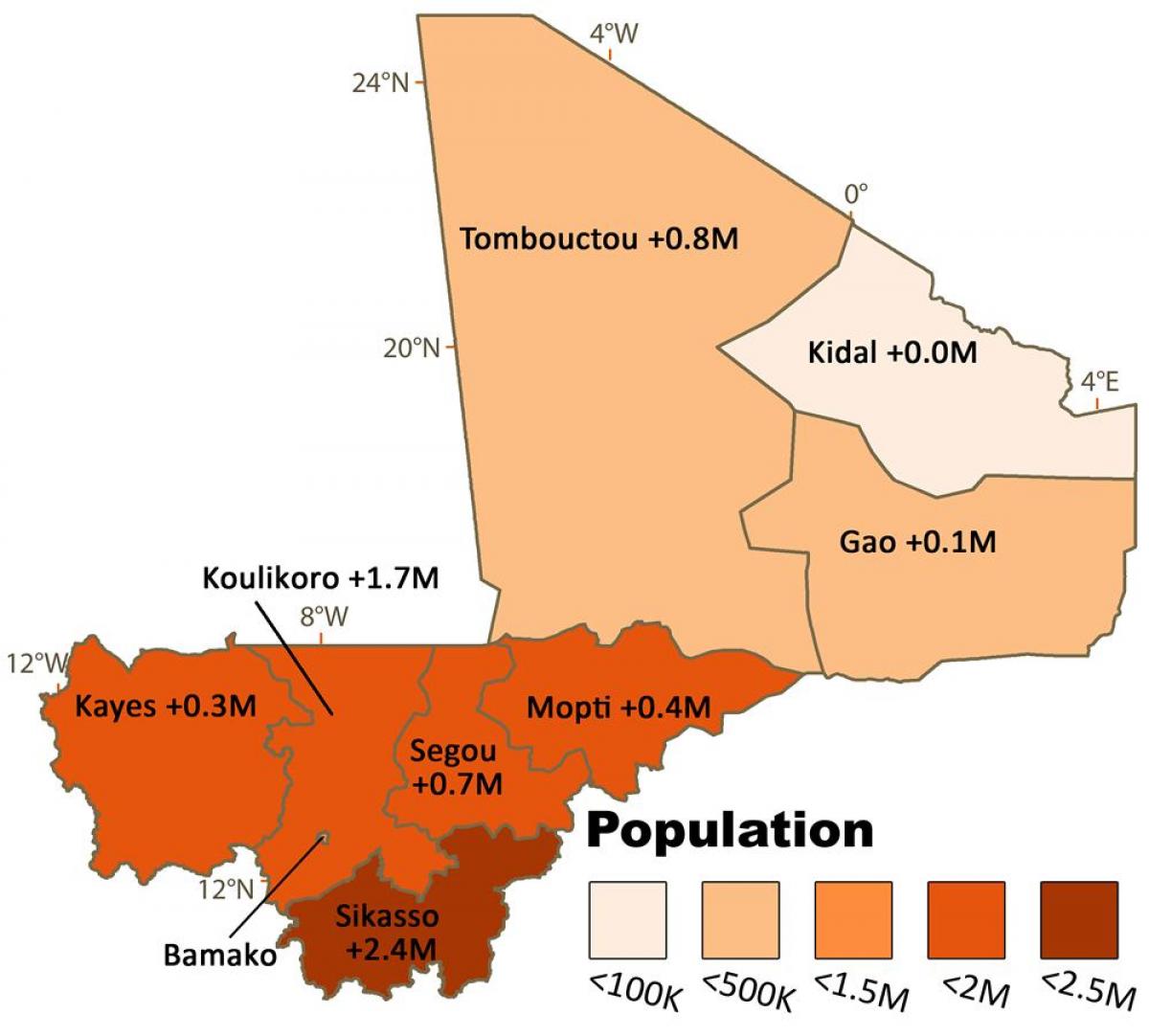 Карта Малі насельніцтва