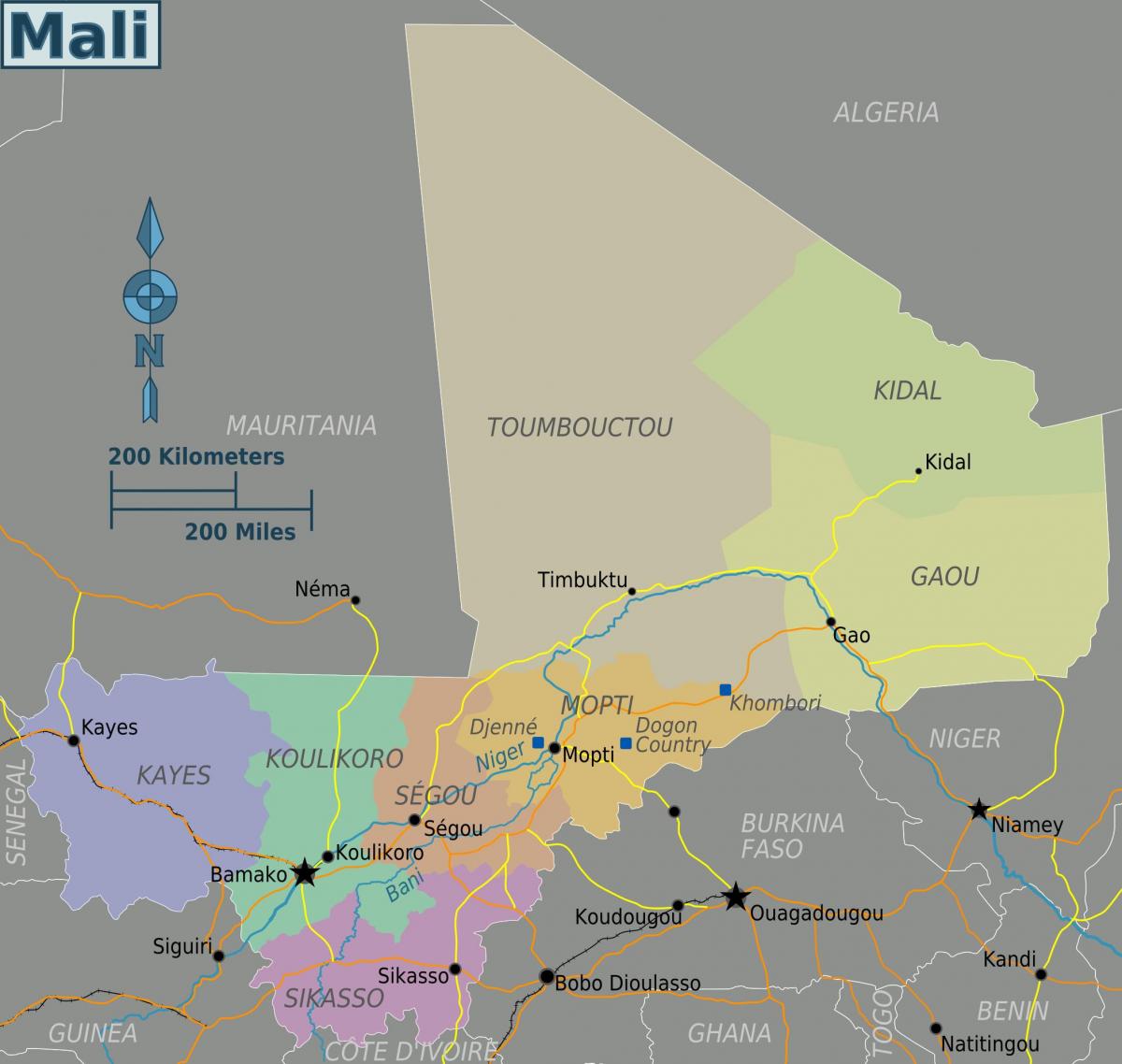Карта Малі рэгіёнаў