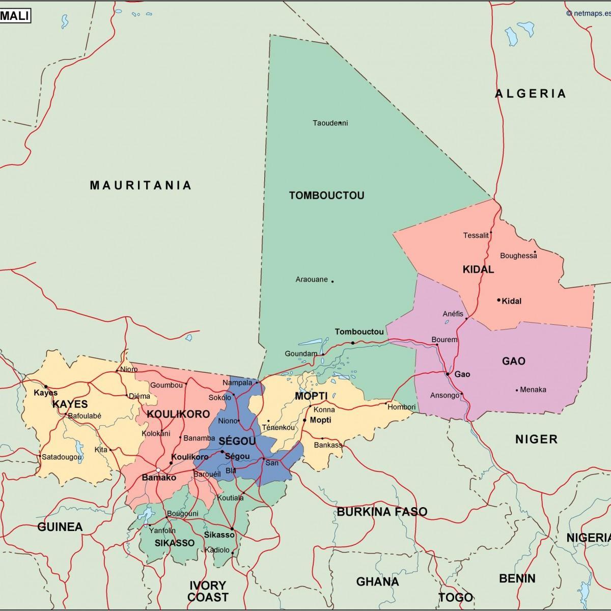 Карта палітычных Малі